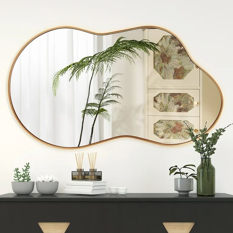 AUSTUFF Irregular Wall Mirror Cloud Shaped Bathroom Mirror Home 20"x36", Gold | Walmart (US)