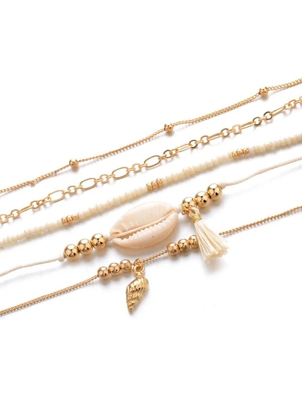 Shell Charm Beaded Bracelet Set 5pcs | SHEIN