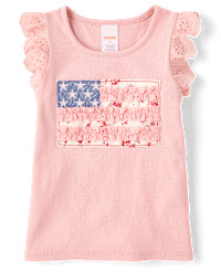 Girls Short Flutter Sleeve Applique Embroidered Americana Top - Nantucket Charm - PINK | Gymboree | Gymboree