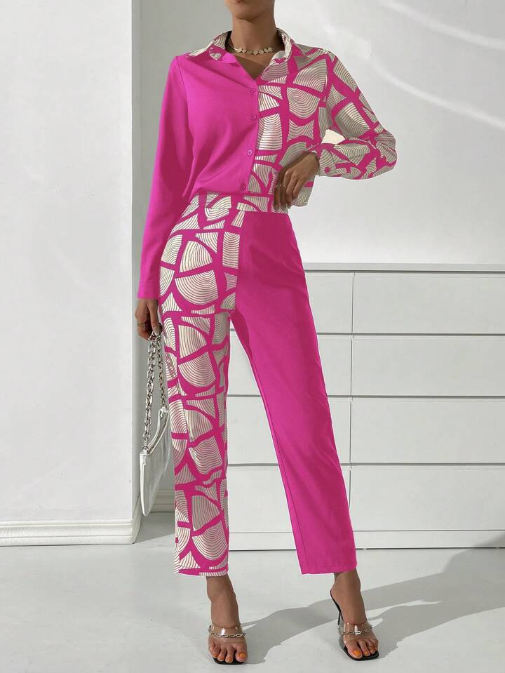 SHEIN Privé Graphic Print Shirt & Pants | SHEIN