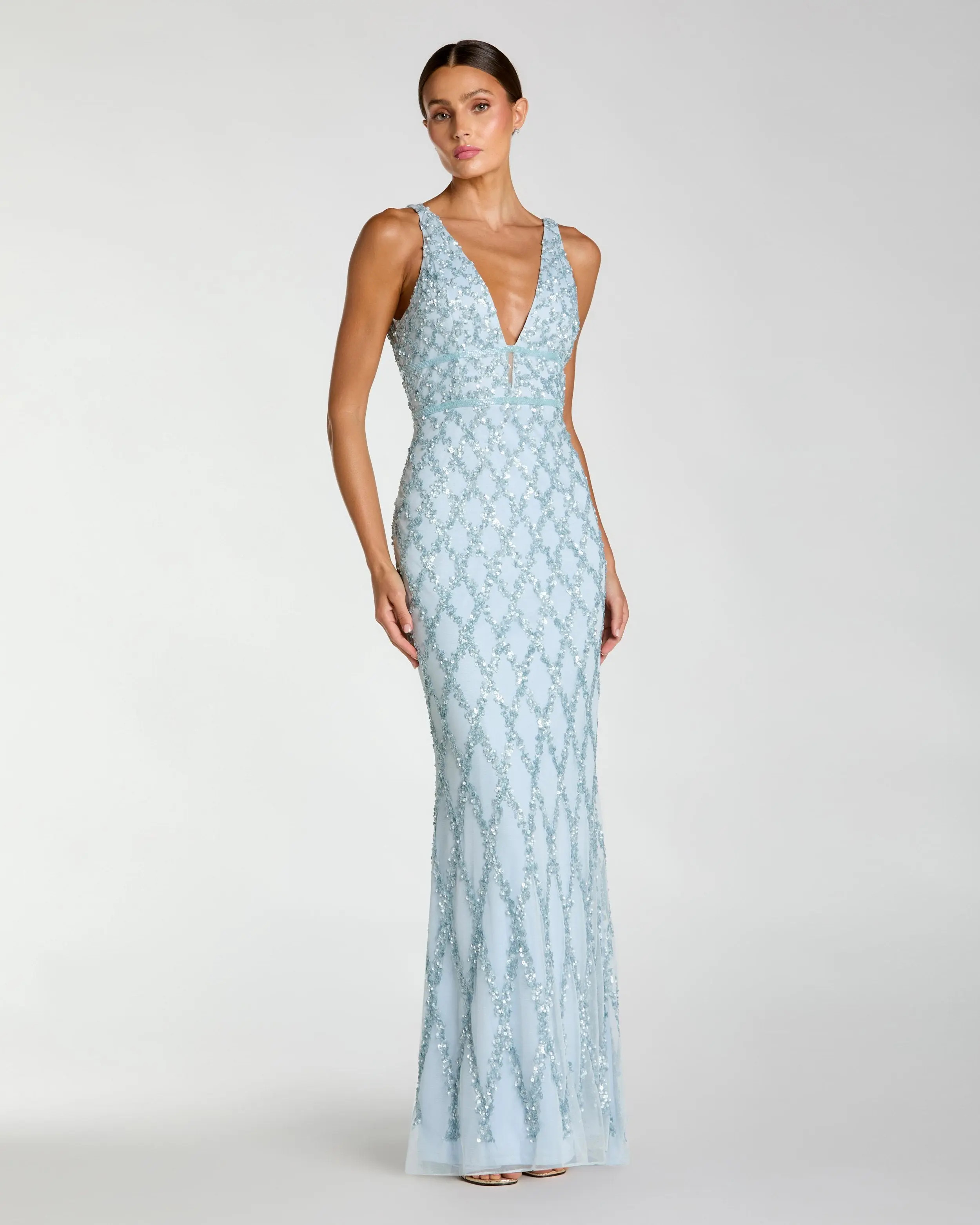 Sequined Plunge Neck Sleeveless Column Gown - Mac Duggal | Mac Duggal
