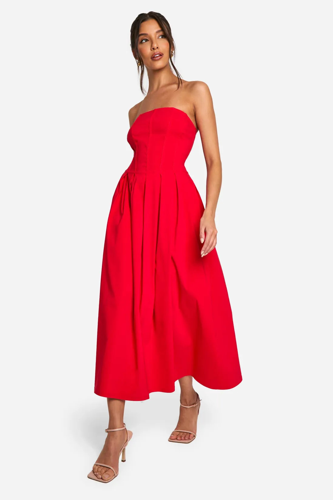 Bengaline Corset Skater Midaxi Dress | Boohoo.com (UK & IE)