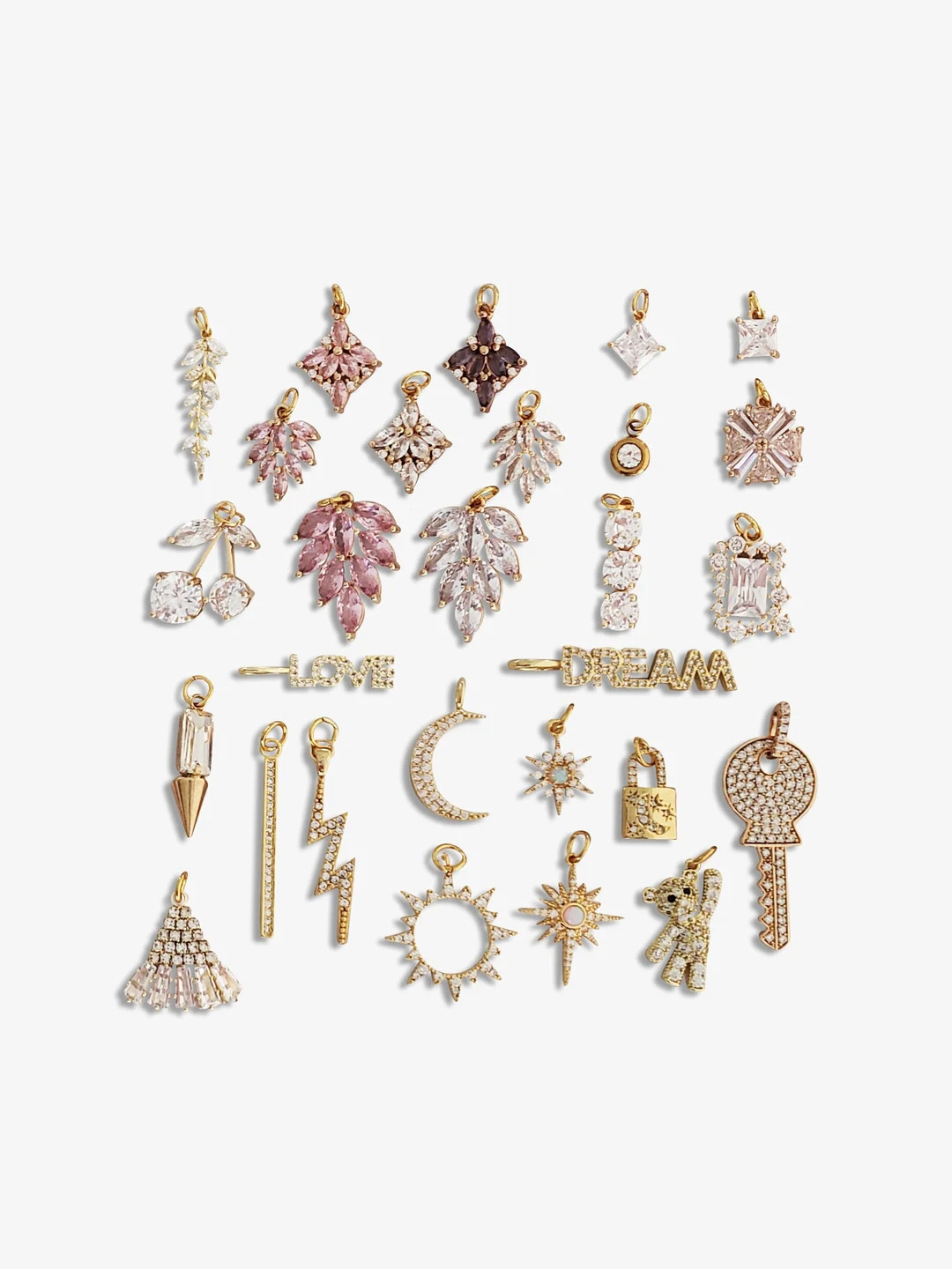 23 Styles! Gold CZ Necklace Pendants Cubic Zirconia Charm Love Cherry Key Bear Leaf Flower Star S... | Etsy (US)