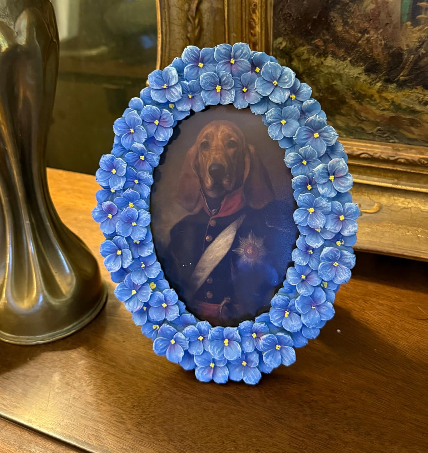 Laura Ashley 4x6 Blue Hydrangea Flower Textured Hand-Crafted Resin Oval Picture Frame with Easel ... | Amazon (US)