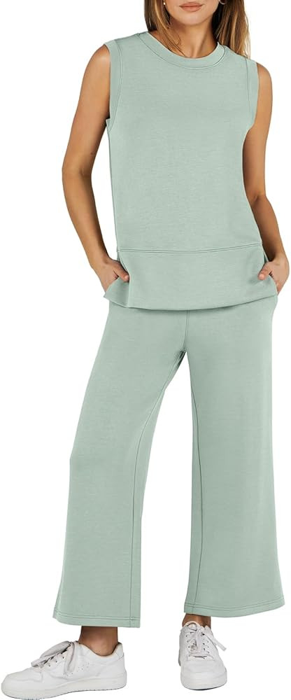 ANRABESS Women's 2 Piece Sets Summer Outfits Sleeveless Wide Leg Tracksuits Casual Sweat Sets Lou... | Amazon (US)