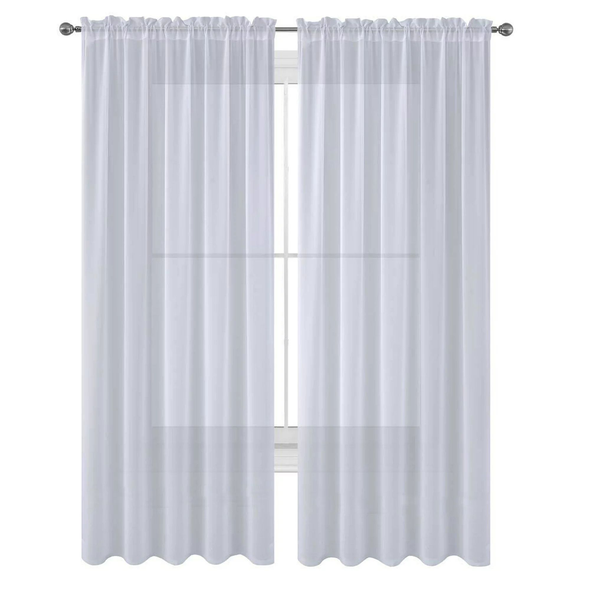 Decotex 2 Piece Elegant Solid Sheer Window Curtain Panels Treatment Drapes (55" X 63", White) | Walmart (US)