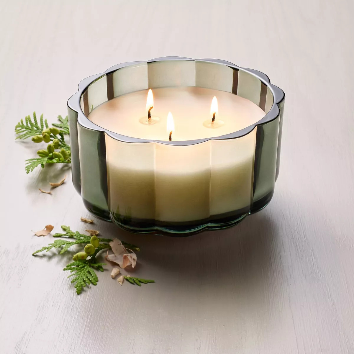Scalloped Glass Cypress & Santal Christmas Jar Candle Dark Green - Hearth & Hand™ with Magnolia | Target