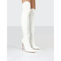 Confidence White Stiletto Heeled Over The Knee PU Boots | Public Desire (US & CA)