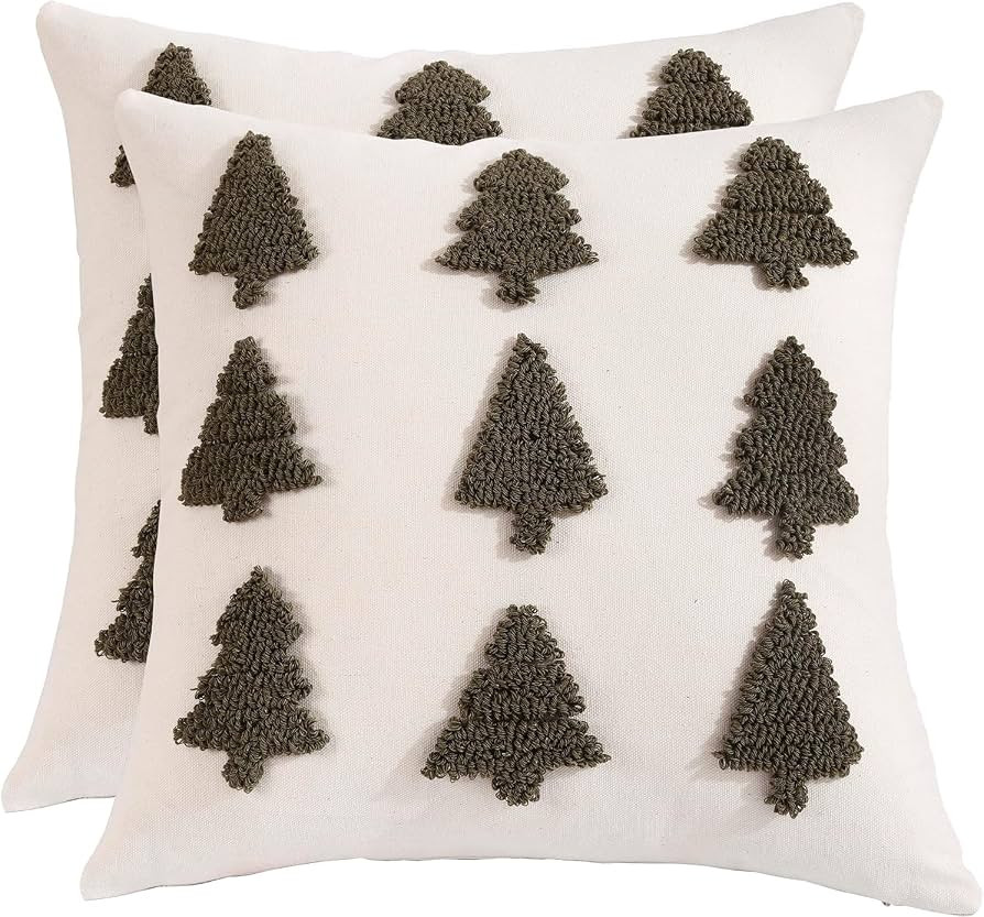 Tosleo Christmas Embroidered Pillow Covers 18 x 18 inch Set of 2 Dark Green Multiple Xmas Trees T... | Amazon (US)