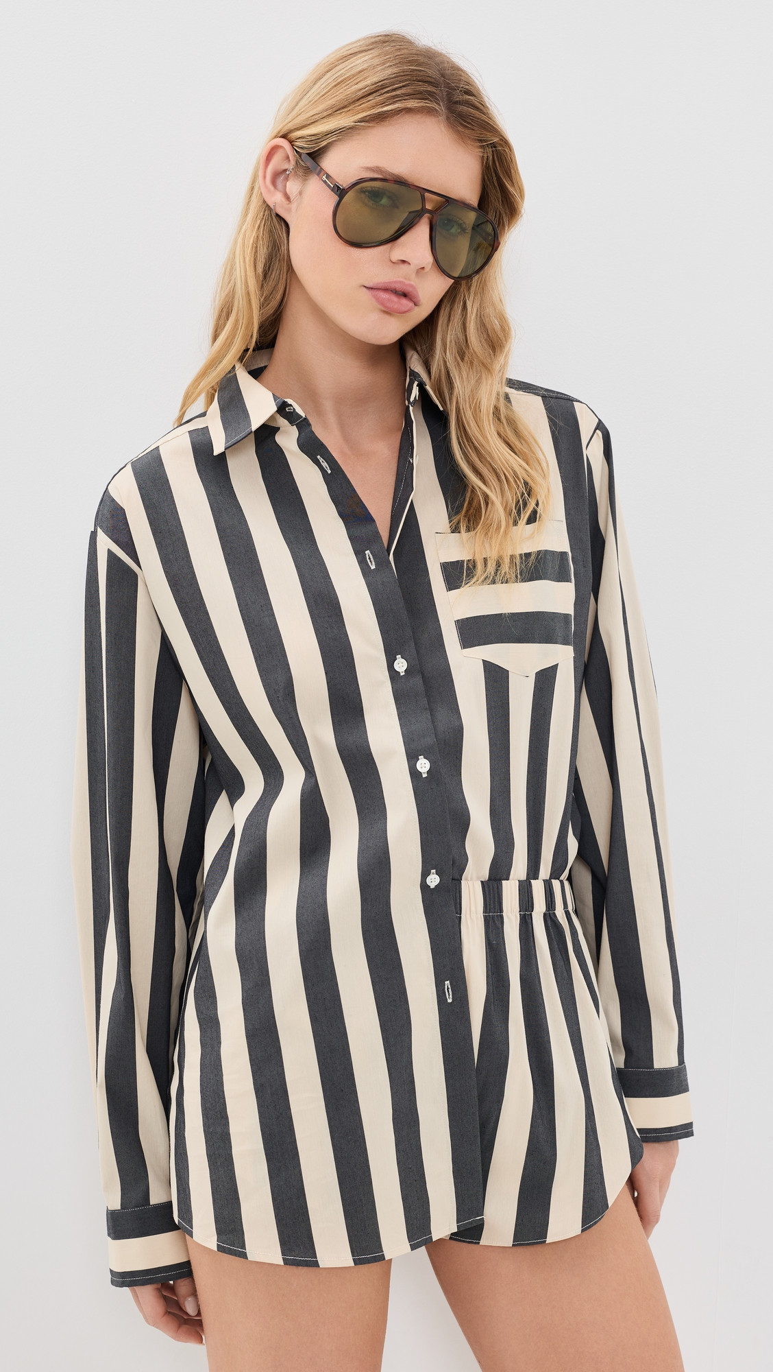 Solid & Striped The Avril Button Down Shirt Noir/Khaki Stripe M | Shopbop