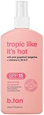 b.tan Tropic Like It's Hot Tanning Spray Oil SPF 15 - Ultra Deep Tanning Dry Spray Body Oil, Tan ... | Amazon (US)