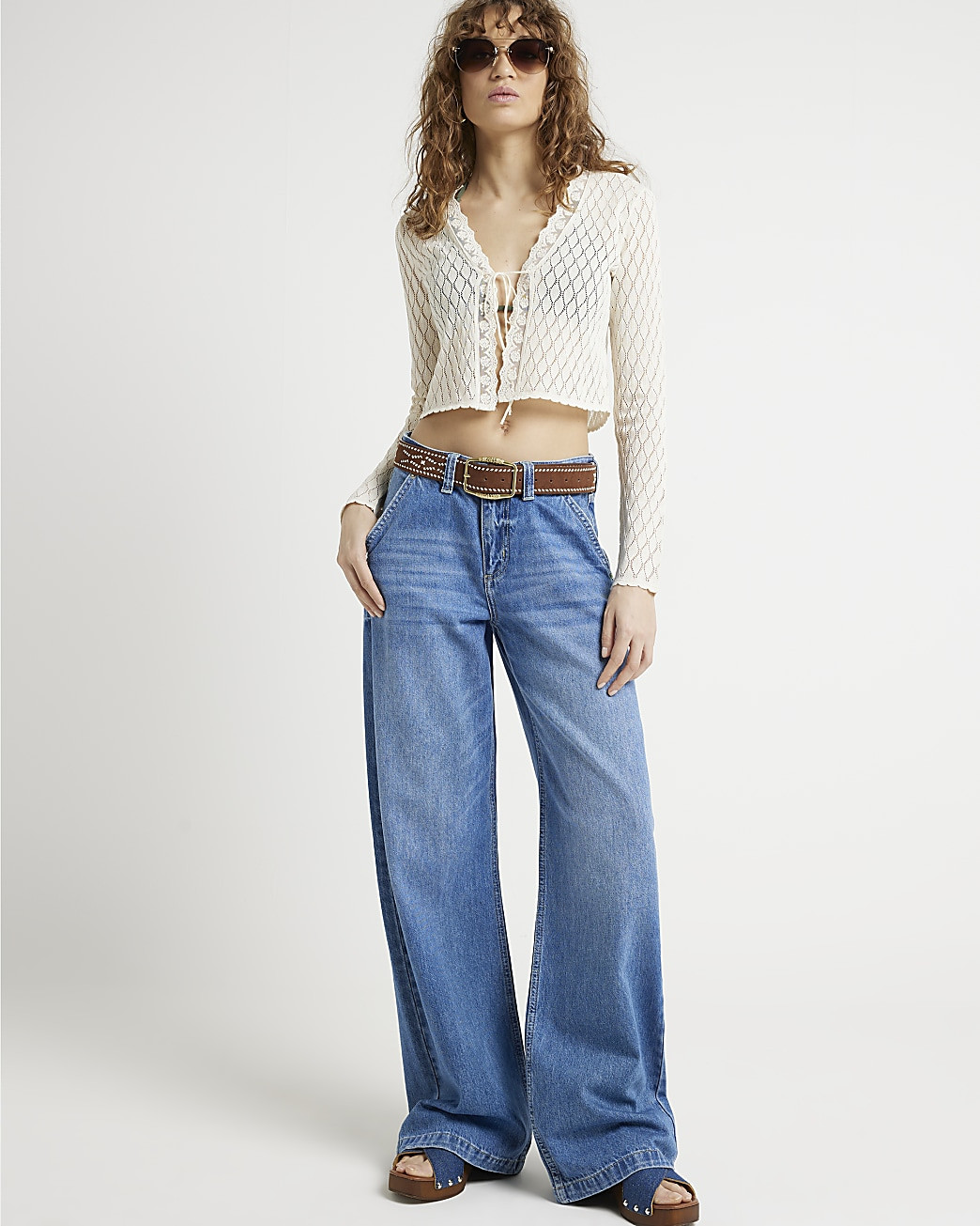 White Sheer knit Cropped Top | River Island (UK & IE)