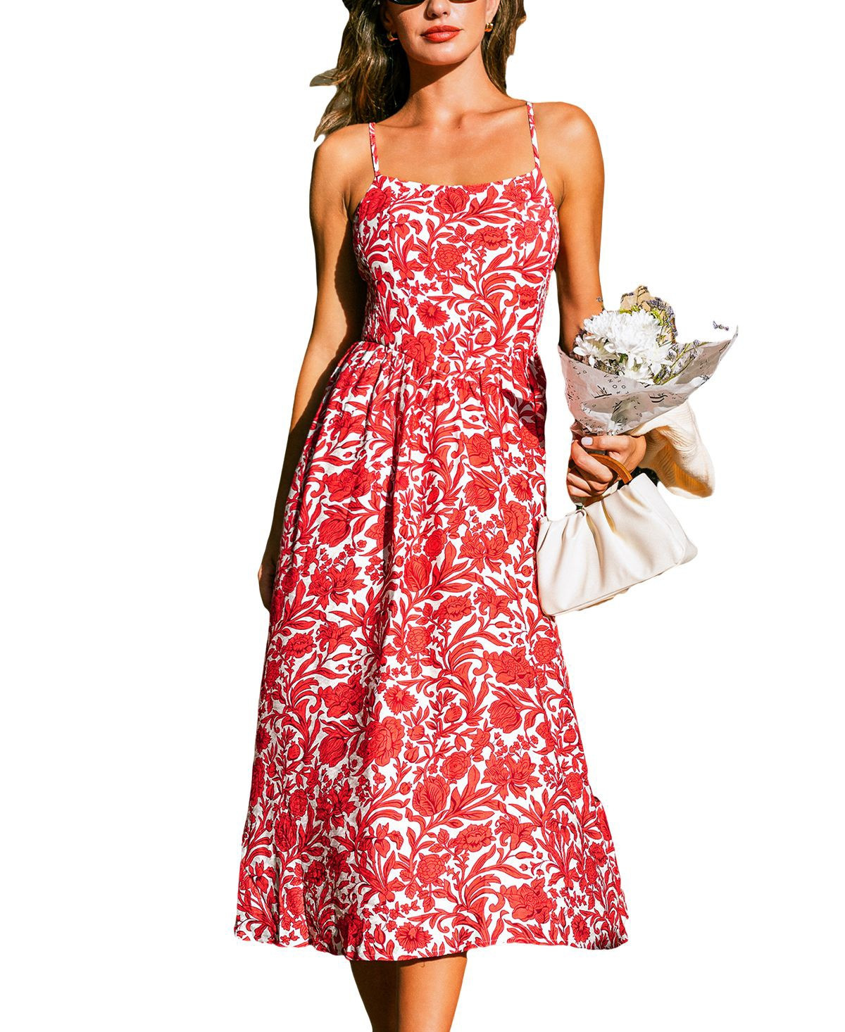 Cupshe Women's Save the Date Floral Midi Beach Dress - Red | Macy's