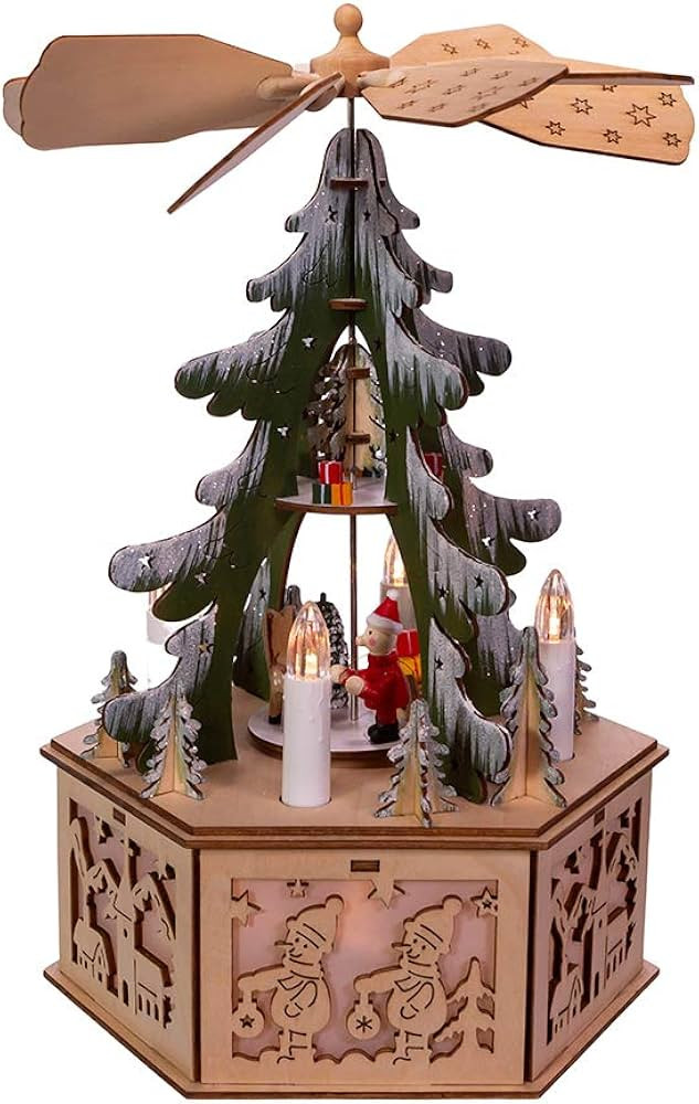 Kurt S. Adler 11-Inch Battery-Operated Light-Up Wooden Tree Scene with Windmill Table Piece, Mult... | Amazon (US)