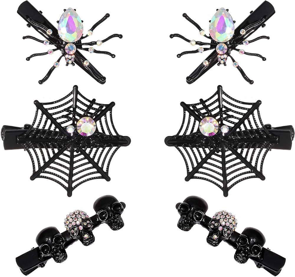 Halloween Hair Clips for Women Girls Gothic Skull Hair Clip Red Crystal Spider Web Hairpins Hallo... | Amazon (US)