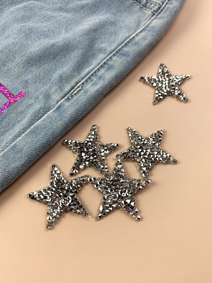 5pcs Rhinestone Decor Star Shaped DIY Iron-on Patch, Silver Patch Sticker For Clothing | SHEIN