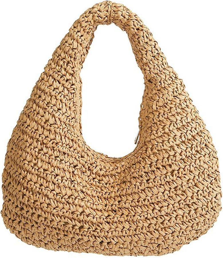 Crescent Straw Shoulder Handbag for Women Summer Beach Tote Raffia Woven Purse Hobo Underarm Bag ... | Amazon (US)