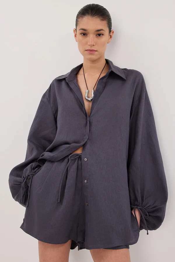 CARLA WASHED INDIGO LINEN SHORT | DISSH