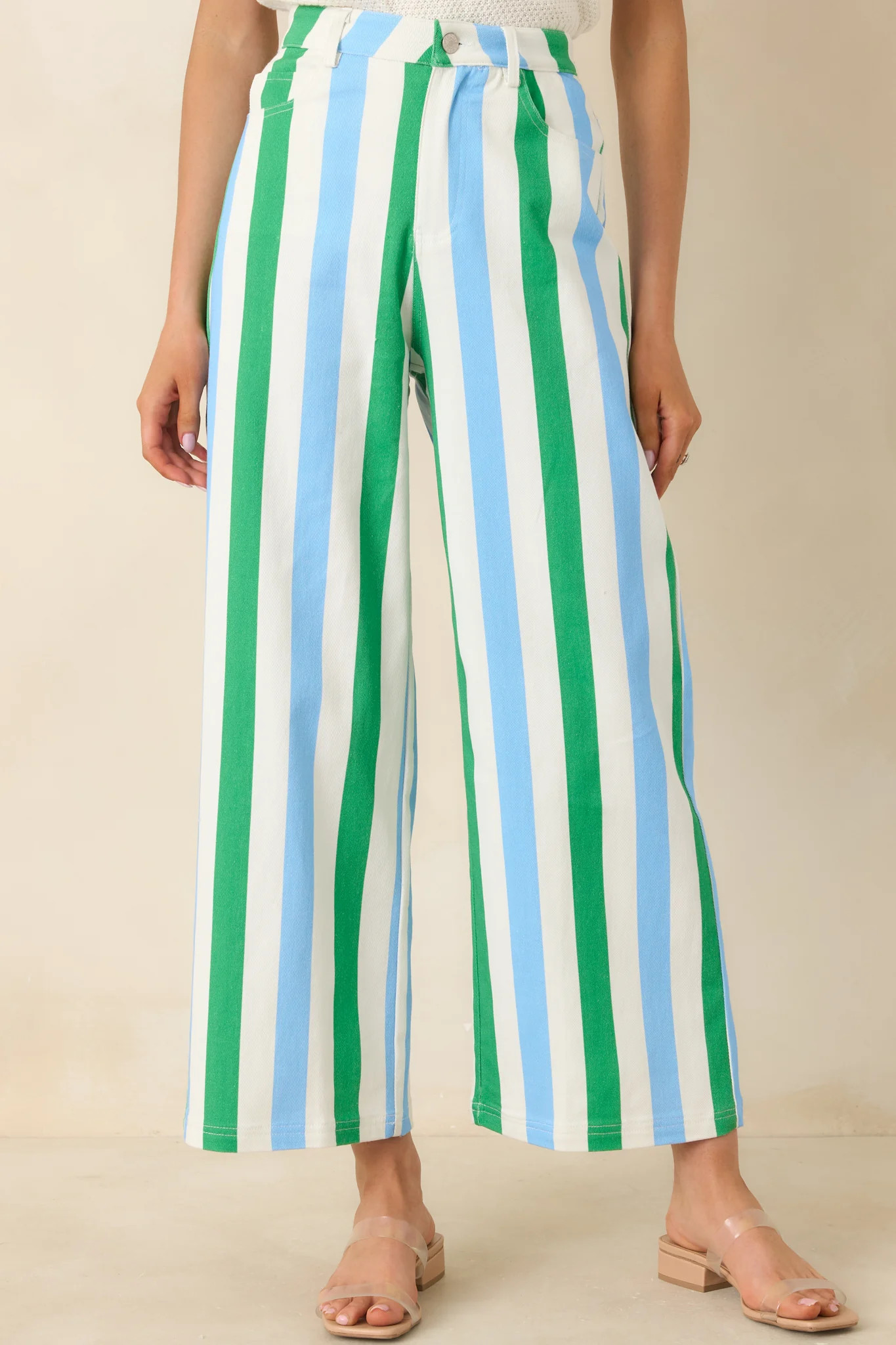 Making It Bright Blue Multi Striped Wide Leg Pants | Red Dress
