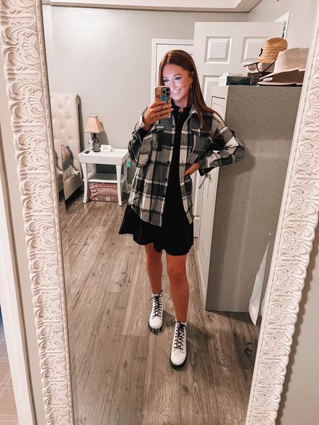 Rainy weather calls for a simple cozy look that can get you through the day! 

Just received this shacket yesterday from Amazon and love it! It paired great with a simple black dress and I threw on some basic boots to keep it casual in the rain. 

Everything is true to size. The dress has a nice loose fit so no need to size up, and the shacket is already a little oversized so it’s perfect to fit over your look for the day! 

The boots were from last season but there may be some available at the discounted price! 

#LTKSeasonal #LTKstyletip #LTKunder50