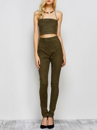 Suede High Waisted Pants with Tube Top | ZAFUL (Global)
