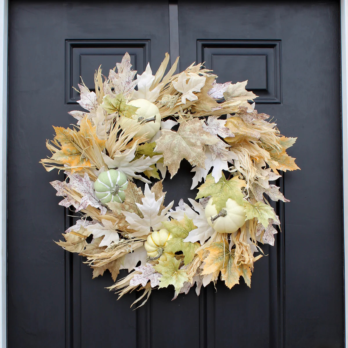 Neutral Autumn Leaf, Pumpkin & Gourd Corn Husk Fall Harvest Front Door Wreath | Darby Creek Trading