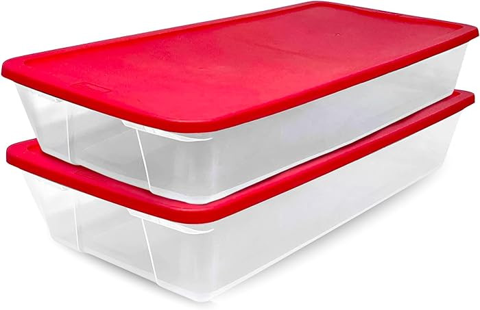 HOMZ 2-Pack Holiday Tote, Clear Plastic Storage Organizer Bins with Lids, 41 Quart, Red - Stackab... | Amazon (US)