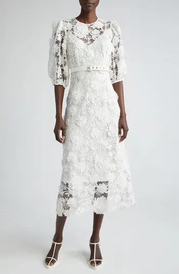 Zimmermann Halliday Floral Belted Lace Midi Dress | Nordstrom | Nordstrom