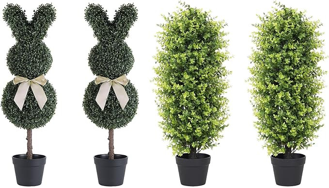 3ft Boxwood Topiary Trees Artificial Outdoors and 3ft Bunny-Shaped Topiary Trees for Front Porch ... | Amazon (US)