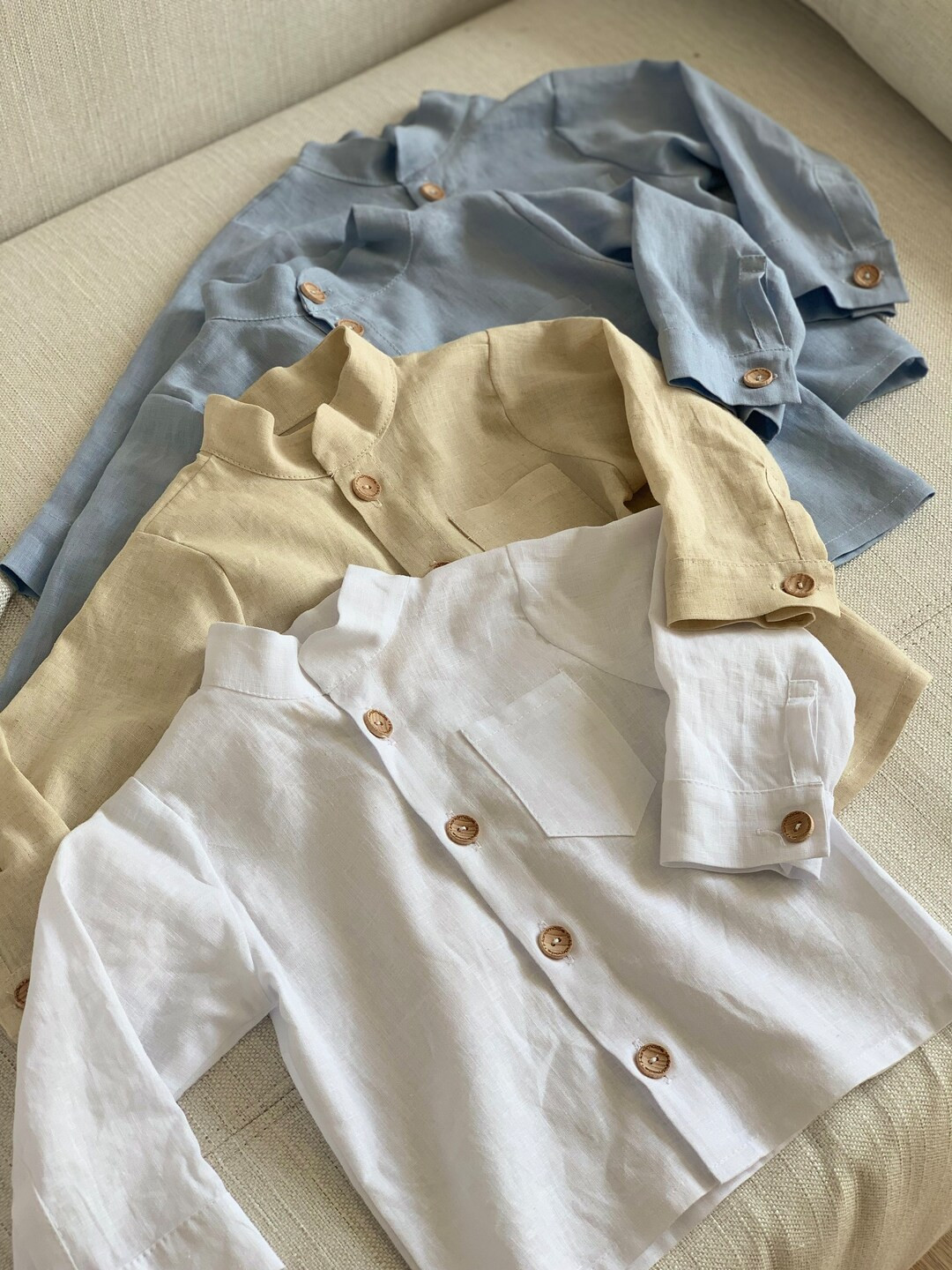 Linen baby shirt, neutral color linen children clothes, white linen boy's top, natural kids cloth... | Etsy (US)