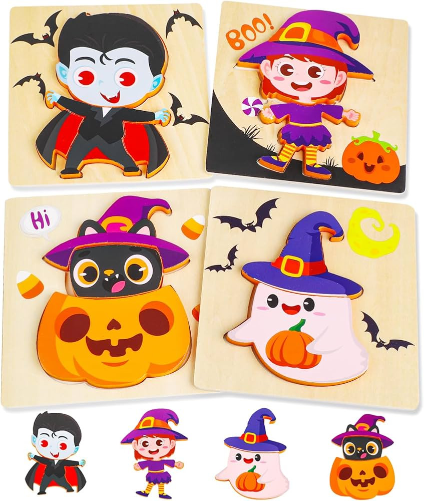 CCINEE Halloween Wooden Puzzles for Toddler,4 Pack Ghost Pumpkin Witch Wooden Puzzle for Kids Hal... | Amazon (CA)