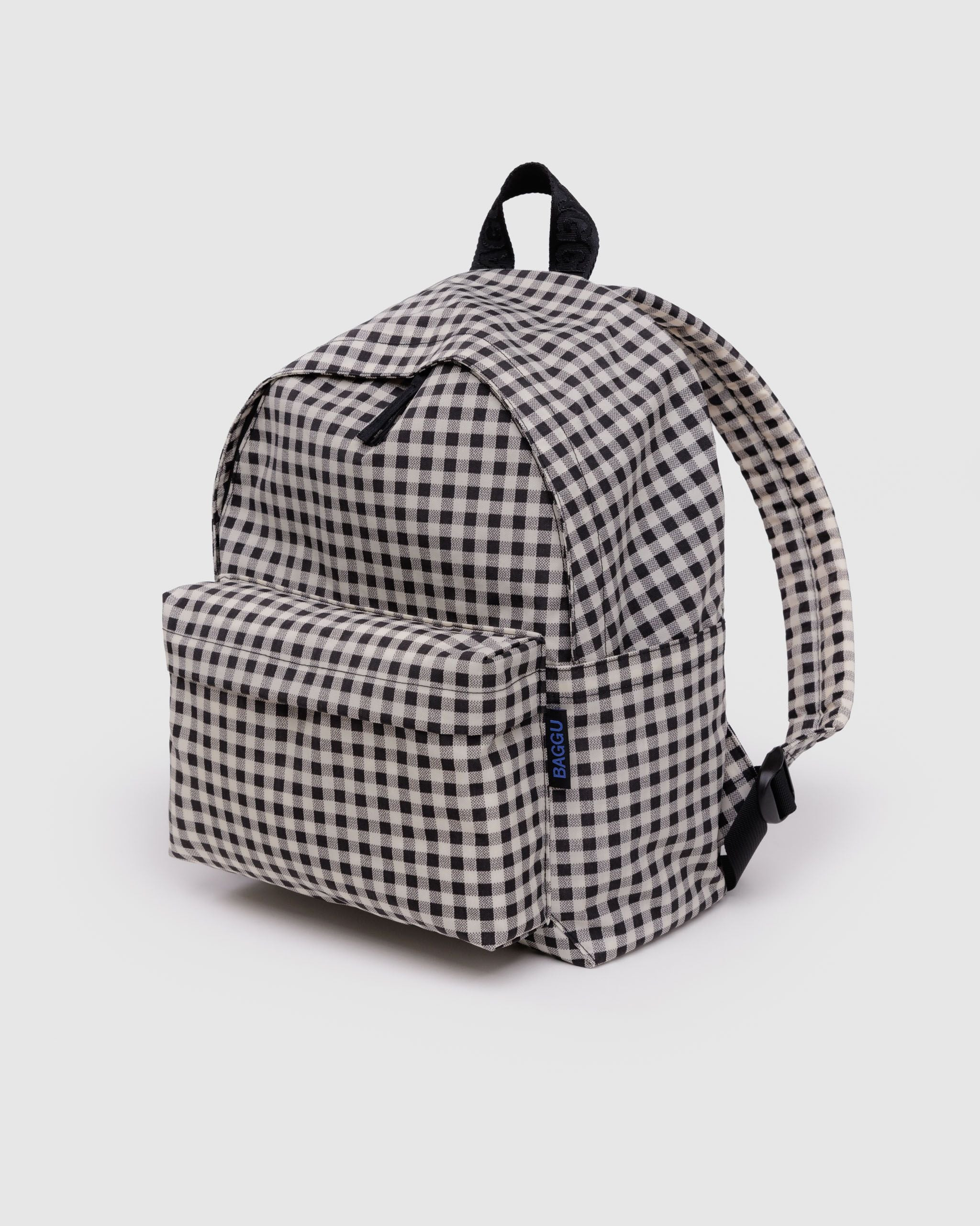 Medium Nylon Backpack Black & White Gingham - Baggu | BAGGU