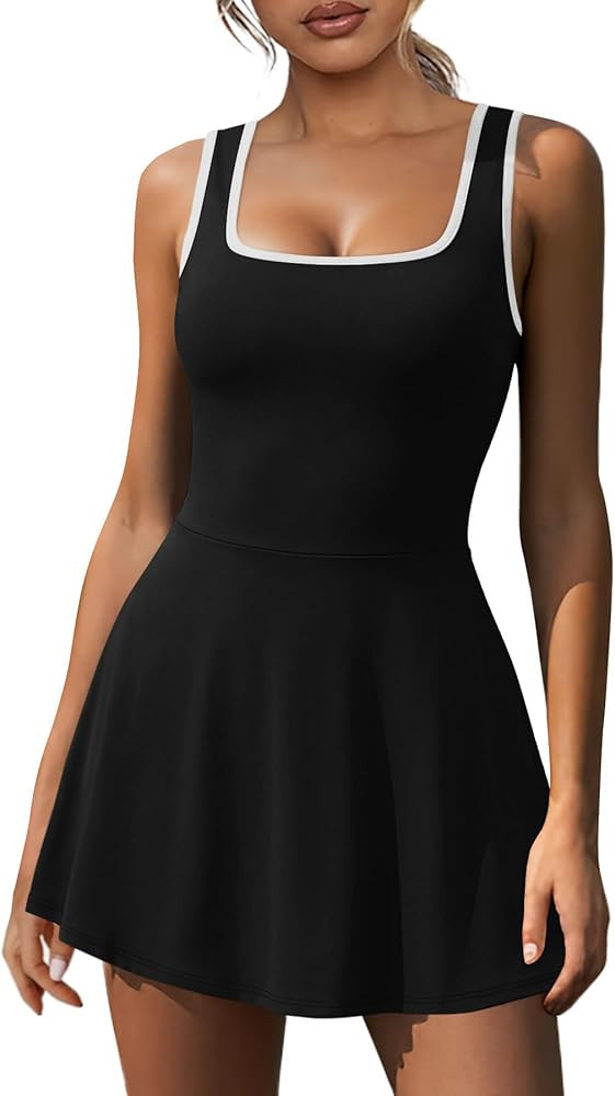 NIASHOT Women's Athletic Dress Mini U Neck Sleeveless Built in Shorts with Pockets Tennis Golf Gr... | Amazon (US)
