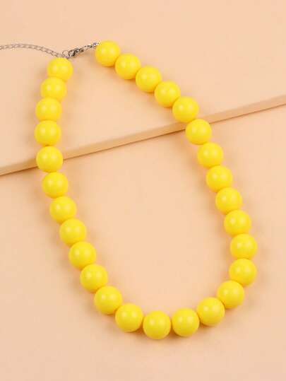 1 stuk damesketting met effen glanzend acrylkralenontwerp, stijlvol en Europees | SHEIN