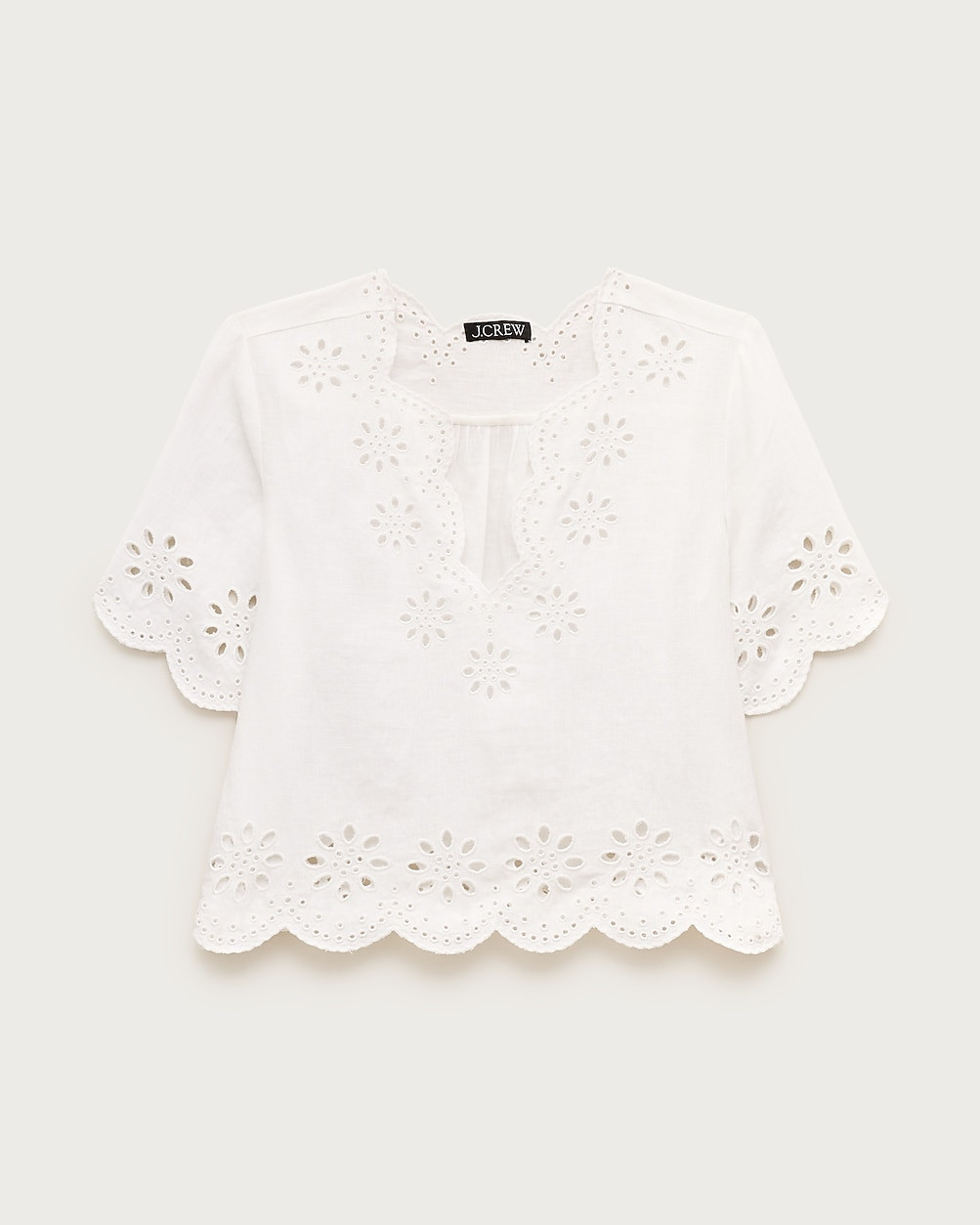 Embroidered eyelet top in linen | J. Crew US