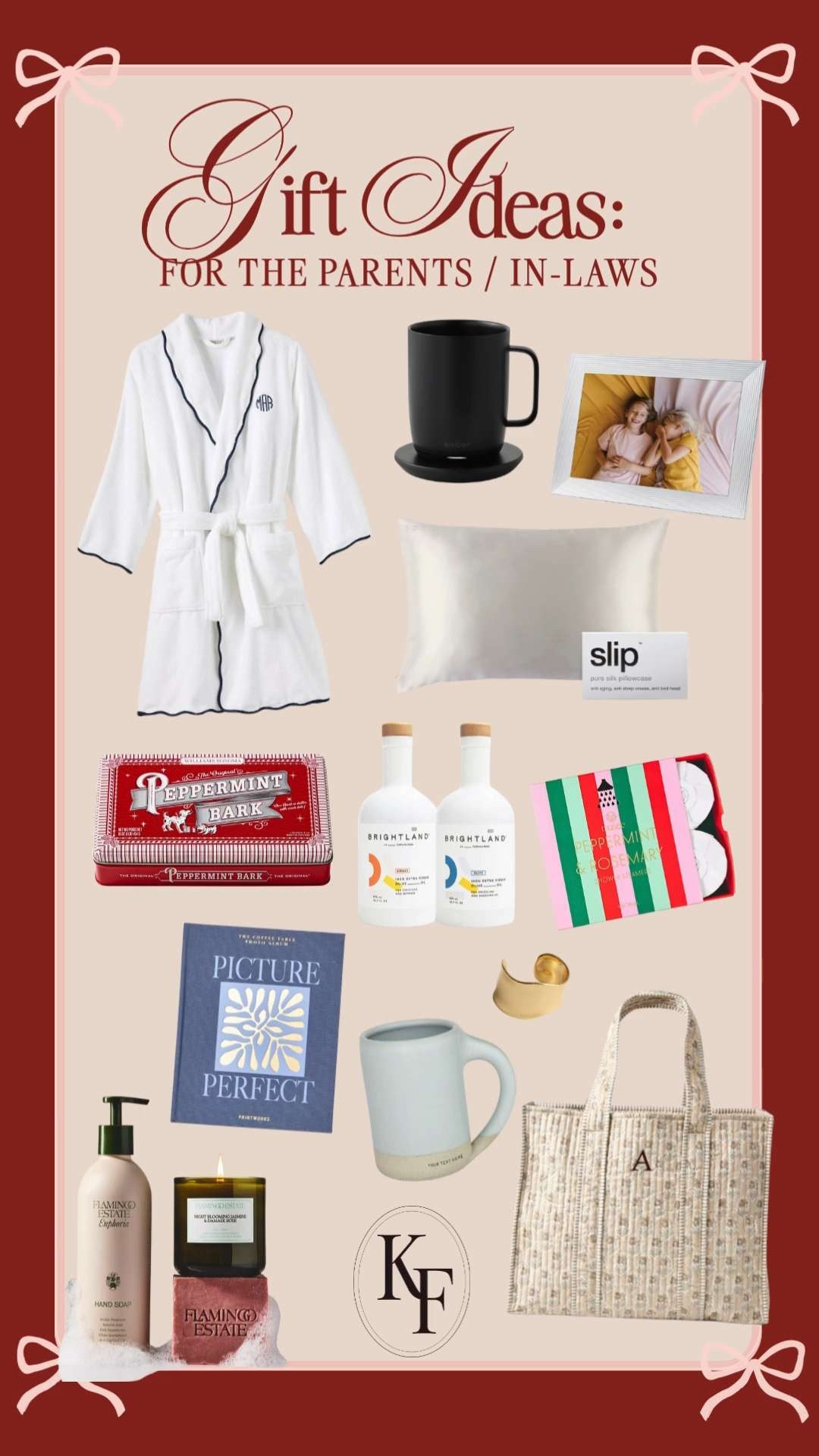 Gift ideas for the parents/in-laws on your list!

Included a cozy personalized robe for mom or MIL, the popular ember mug to keep their drinks hot, my moms favorite silk pillow case and one of my favorite gifts- the digital photo frame!

#LTKHoliday #LTKGiftGuide #LTKSeasonal