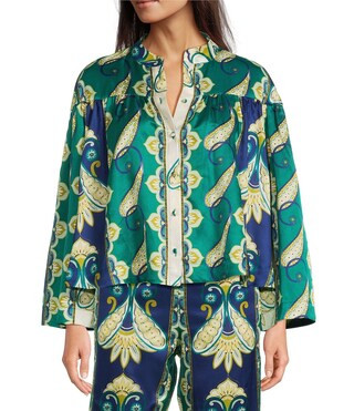 Maeve Cabana Foulard Print Mandarin Collar 3/4 Sleeve Coordinating Top | Dillard's