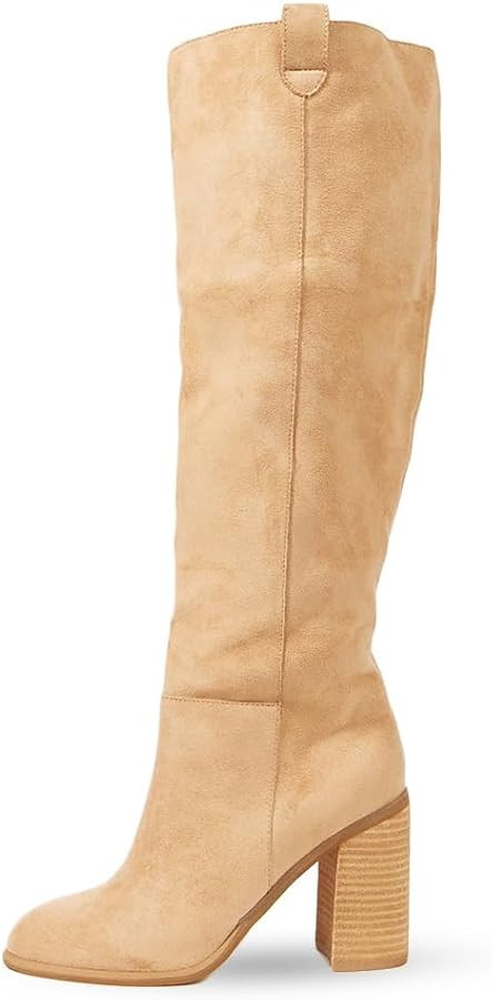 Erocalli Suede Knee-High Boots Fall Boot For Women Chunky Block High Heel Slouch Fashion Boot Rou... | Amazon (US)