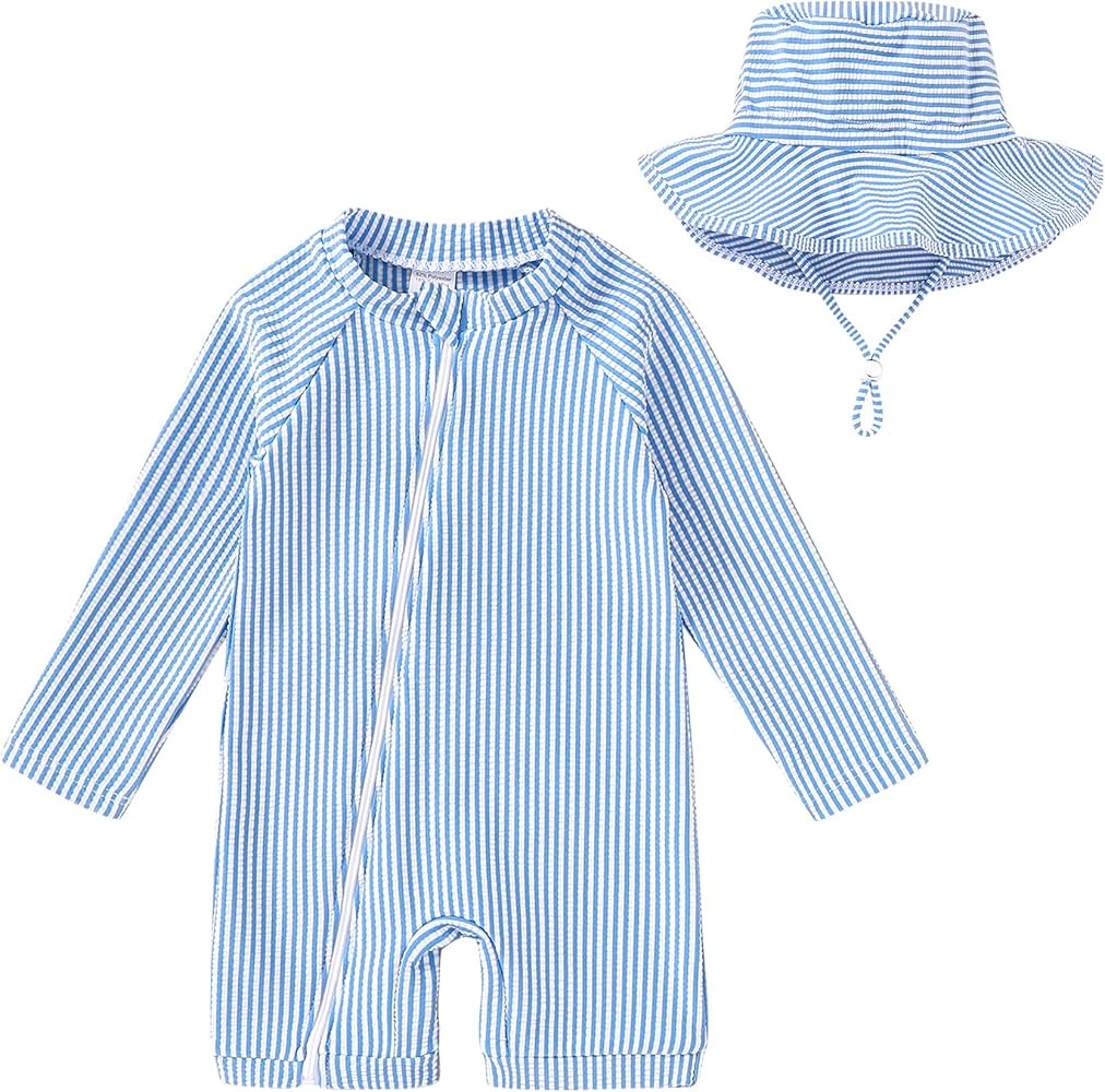 YOUNGER TREE Baby Boys Swimsuit Toddler One Piece Zipper Bathing Suit Long Sleeve Rash Guard Swim... | Amazon (US)