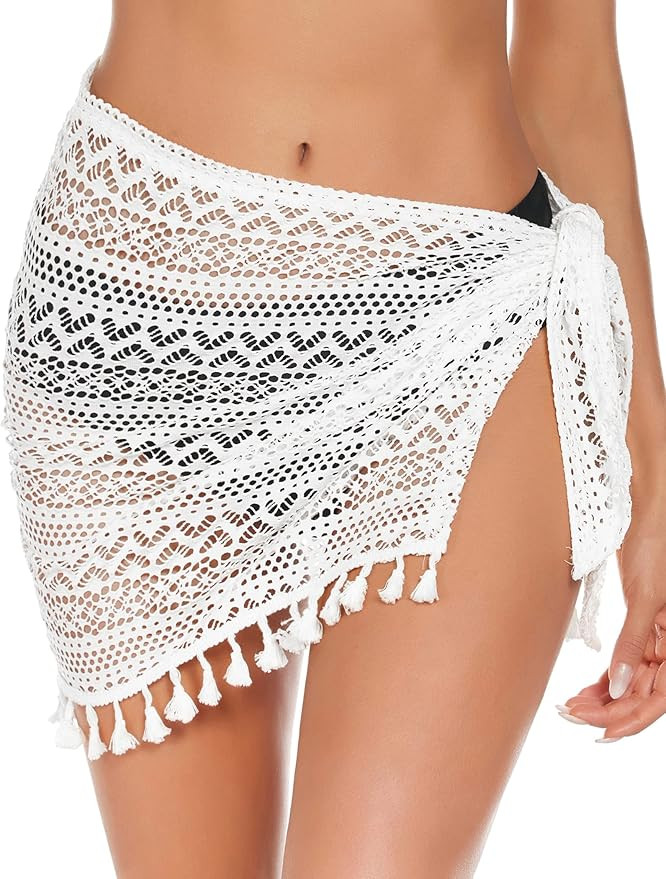 AI'MAGE Women Sarong Short Beach Wrap Lace Bikini Wrap Skirt Sexy Swimsuit Cover Ups with Tassels... | Amazon (US)