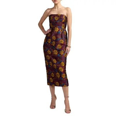 Mac Duggal Floral Brocade Strapless Fitted Midi Dress in Lily at Nordstrom, Size 14 | Nordstrom