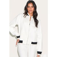 Ecru Contrast Seam Sweat Bomber Jacket | PrettyLittleThing US