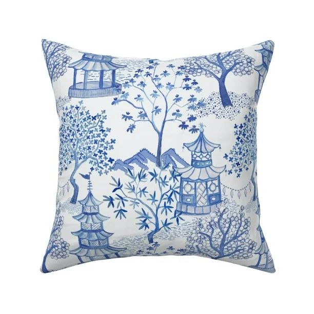 Pagoda Chinoiserie Blue White Throw Pillow Cover w Optional Insert by Roostery | Walmart (US)