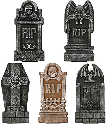 Sunnyglade Set of 5 Pack Halloween Foam RIP Graveyard Tombstones for Halloween Lawn Yard Decorati... | Amazon (US)