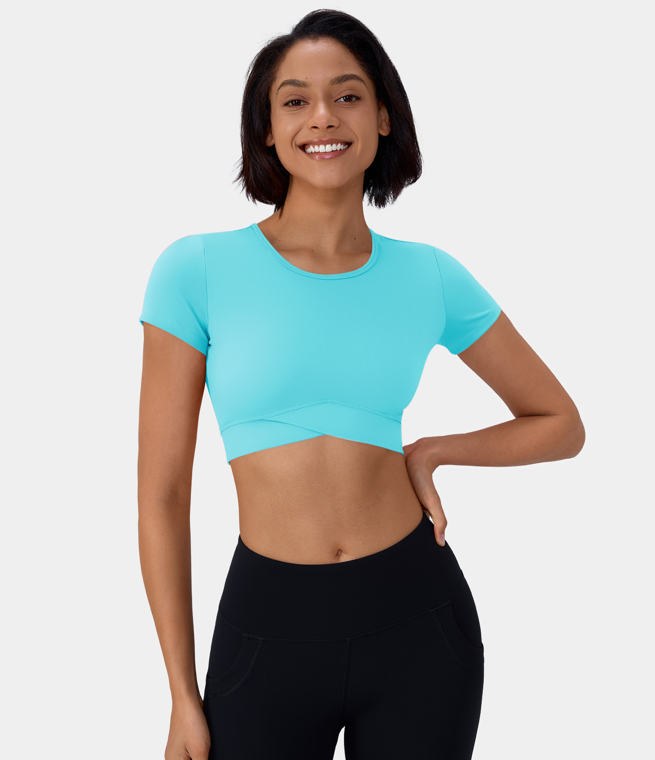 Halara Softlyzero™ Plush Crossover Hem Cropped Sports Top - Baroque Blue - XL | HALARA
