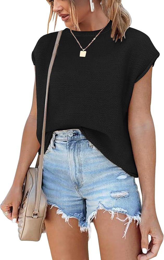 Cap Sleeve Summer Tops Waffle Knit Sweater Shirts for Women Basic Tank Tops | Amazon (US)