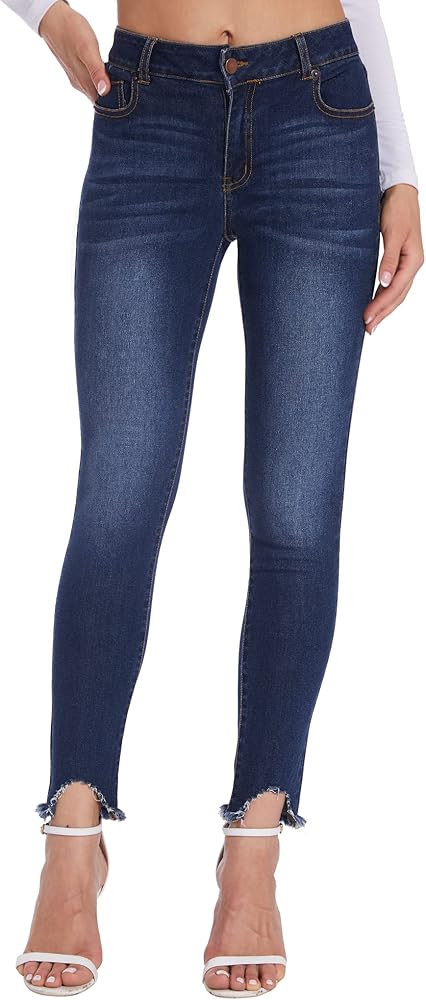 LICTZNEE Jeans for Women Skinny, Mid Rise Stretch Skinny Crop Jean Slim fit Leg with Pockets | Amazon (US)
