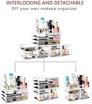 DreamGenius Makeup Organizer 4 Pieces Acrylic Makeup Storage Organizer Box with 9 Drawers for Lip... | Amazon (US)