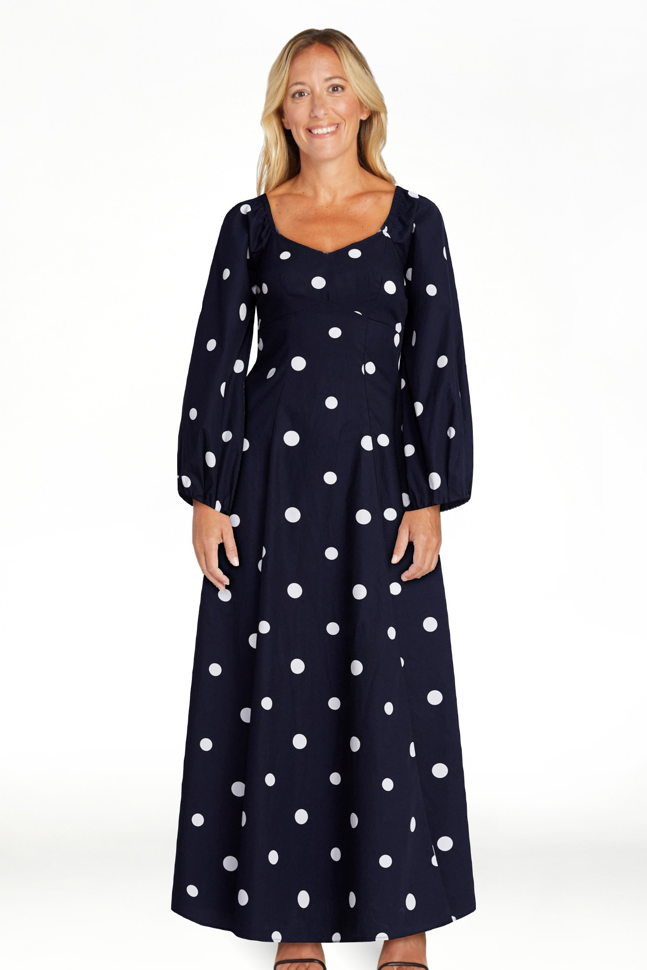 Free Assembly Women's and Women's Plus Cotton Polka Dot Maxi Dress with Puff Sleeves, Size-XS-4X | Walmart (US)