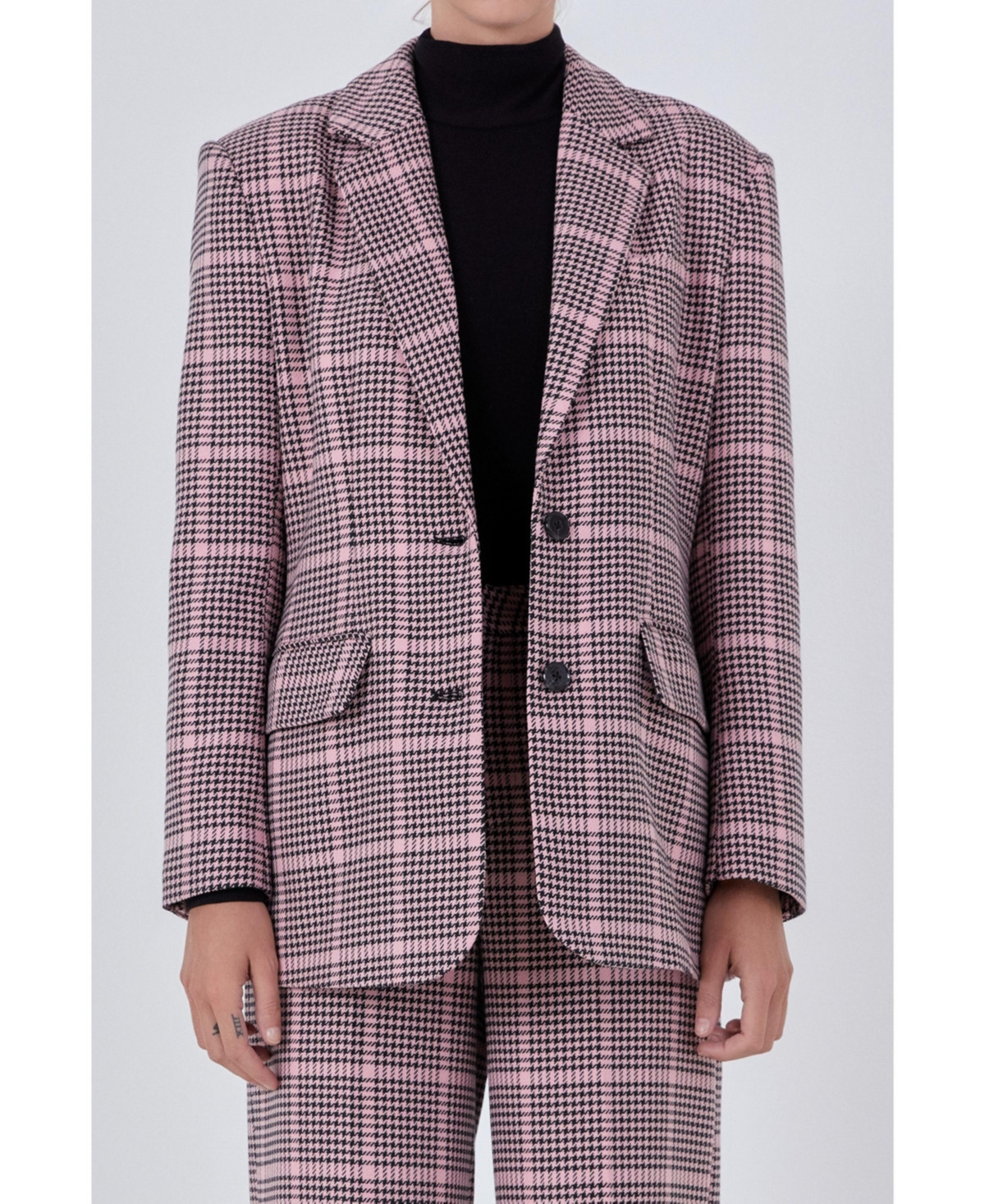 endless rose Women's Houndstooth Oversize Blazer - Pink multi | Macy's